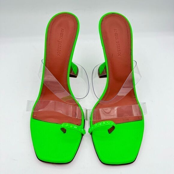 Amina Muaddi Sami Slipper Heeled Sandals Neon Green Fluo Size 8 - Picture 6 of 14